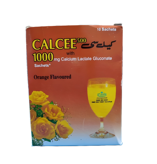 Sachet Calcee 500 with 1000mg Calcium Lactate Gluconate Full Box