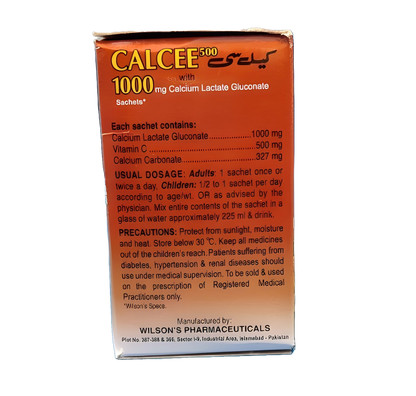 Sachet Calcee 500 with 1000mg Calcium Lactate Gluconate Full Box